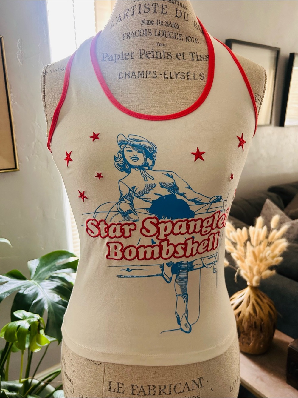 Star Spangled Bombshell Halter Graphic Tank Top